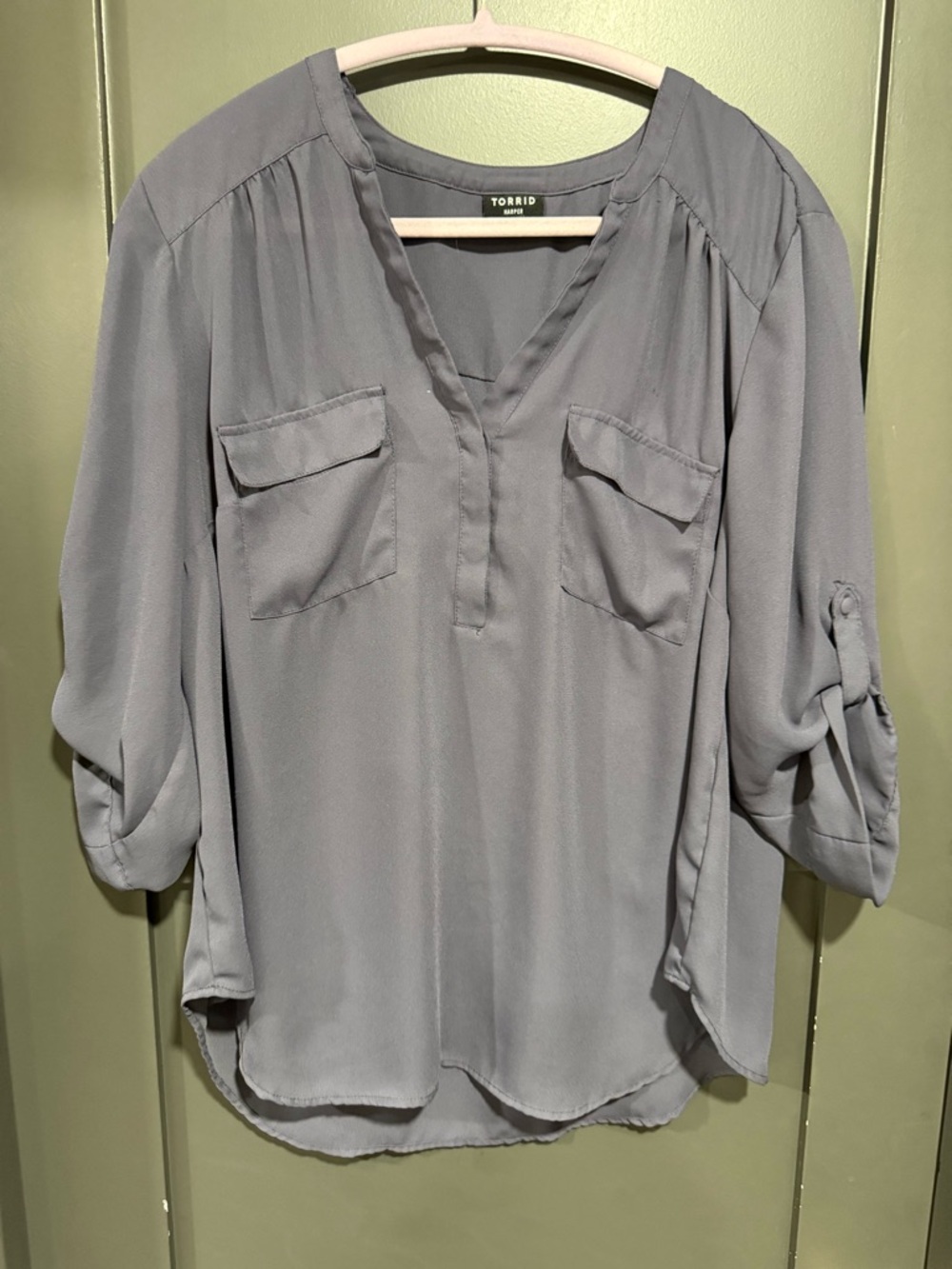 Torrid Women's purple V-Neck Roll-Sleeve Blouse
